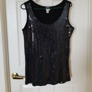 VENEZIA NWOT BLACK SEQUIN SLEEVELESS TOP
